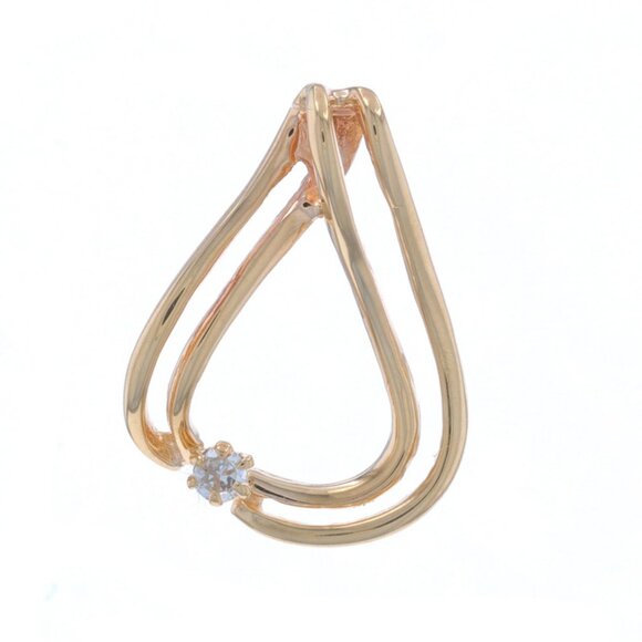 Yellow Gold Diamond Solitaire Pendant - 14k Round Brilliant Double Teardrop